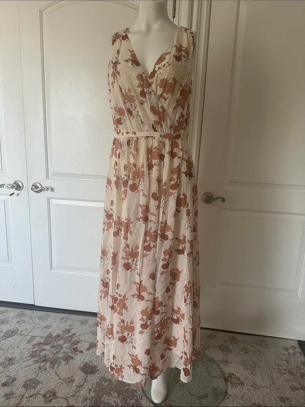 Everlane Cream Maxi Dress with Rust Floral Motif
